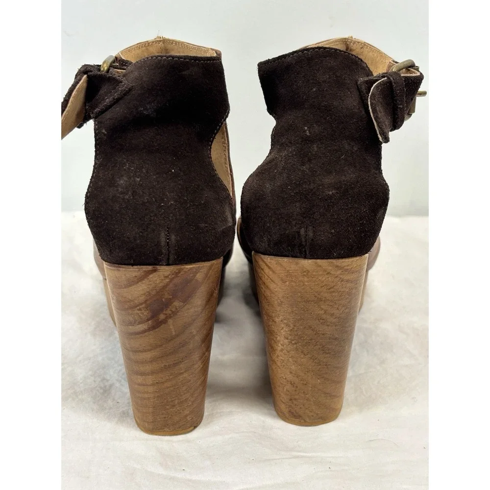 Free People Amber Orchard Clog brown leather wooden heel buckle 40 9.5 Boho